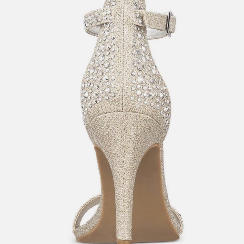 MATERIAL GIRL BLAIRE Rhinestone Crystal Heels Prom Champagne Women's 10 EUC